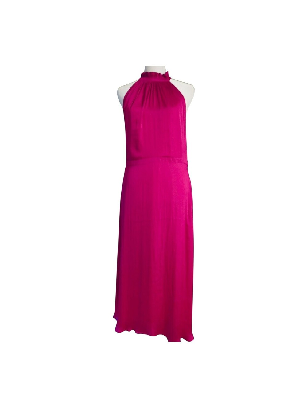 Banana Republic Pink Satin Halter Dress High Neck Midi Cocktail Wedding Guest 12